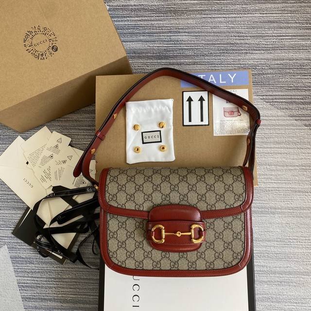 原厂皮配专柜全套包装 Gucc 1955 Horsebit Bag 经典的马衔扣+Monogram+棕色勾边设计 满满的复古 可以三个背法 斜挎 短肩带单肩带