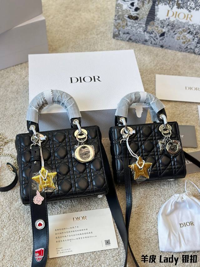 小羊皮 银扣 全套包装dior 迪奥戴妃包 小星星 Dior Lady羊皮绝美手袋 真的是太美了 好lady风 五金好漂亮 好适 肩带可调节 爱了爱了 尺寸 2