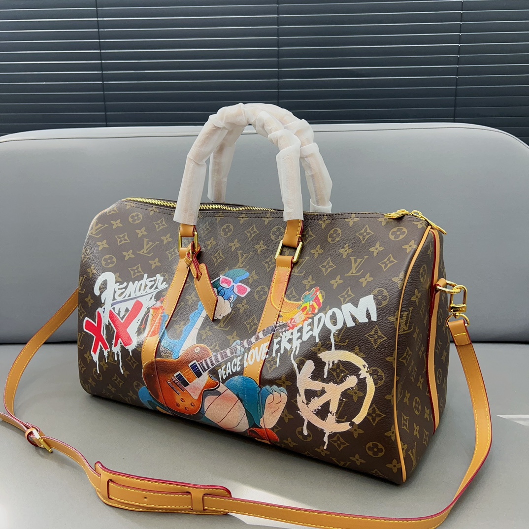 Louisvuitton 路易威登 Keepall 旅行袋 手提包袋 机场包 采用精湛镶嵌细工 实物拍摄 原厂原版面料 配送小票 防尘袋 45 X 27 Cm