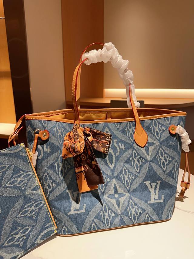 Lv 路易威登 牛仔布料格子购物袋 Neverfull 尺寸32Cm - 点击图像关闭