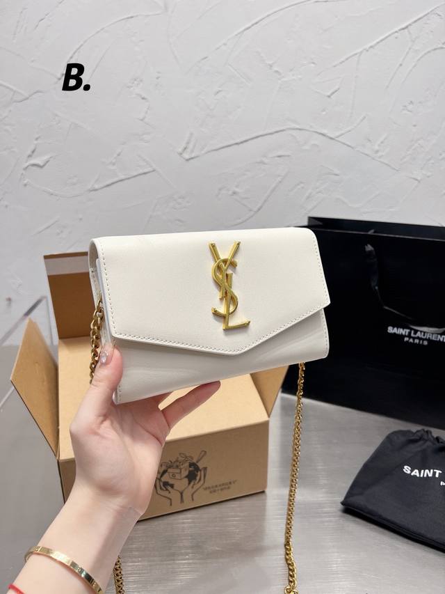 牛皮 免税店包装礼品袋 Ysl 圣罗兰女包uptown鳄鱼纹woc信封包单肩斜跨链条包 尺寸20 14Cm