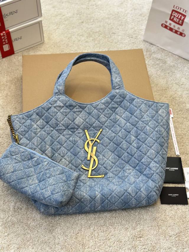 水洗牛仔 免税店包装 大logo Ysl Gaby绗缝纹路购物袋 大tote感觉太温柔了简直 随意搭配都出彩#Ysi 38 36Cm