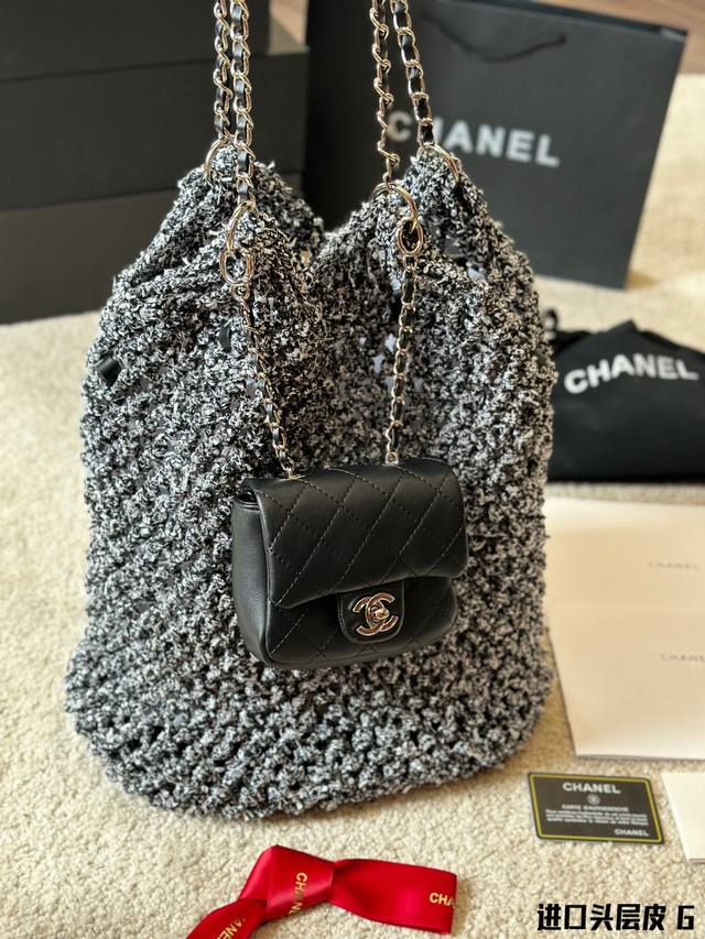 原版皮 Chanel 二合一 毛呢说水桶包双子包 时髦精必备款 超级精致 Size 32 29Cm