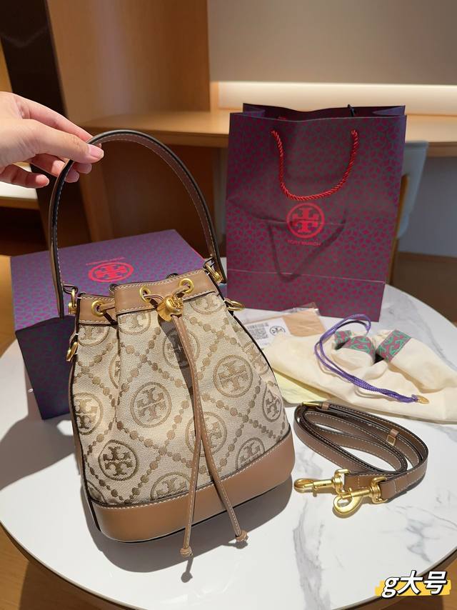 Tory Burch 托里伯奇tb 专柜t Monogram中号提花经典水桶包 尺寸21 22 礼盒包装手提袋 - 点击图像关闭