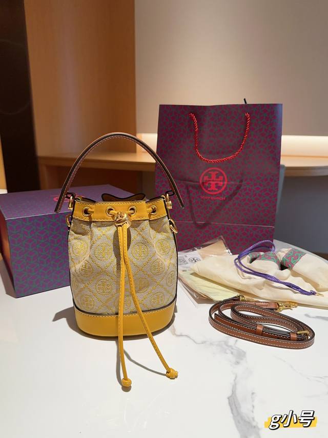 Tory Burch 托里伯奇tb 专柜t Monogram迷你提花经典水桶包 尺寸15 18 礼盒包装手提袋