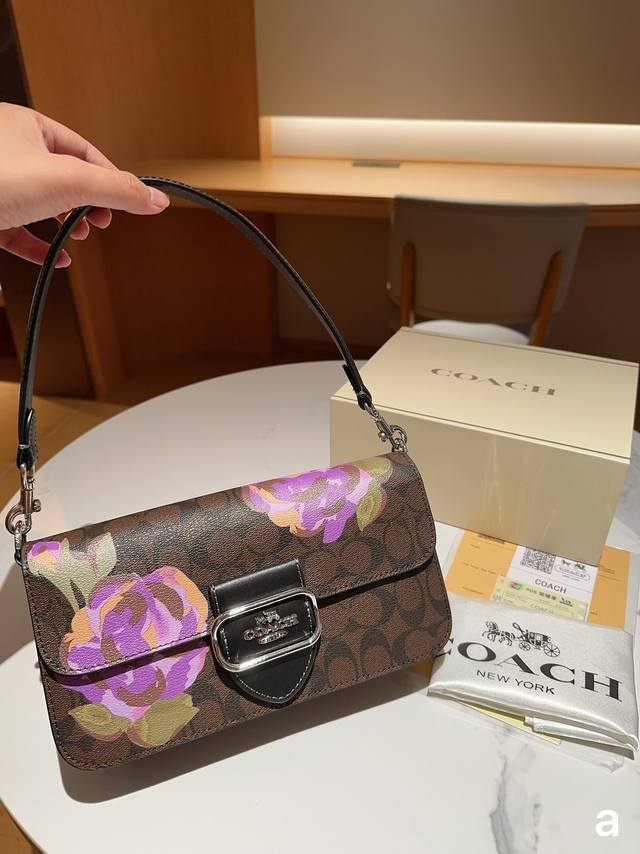 Coach 蔻驰 Morgan Shoulder Bag 摩根法棍酒神马车扣 玫瑰花 尺寸27Cm 礼盒包装