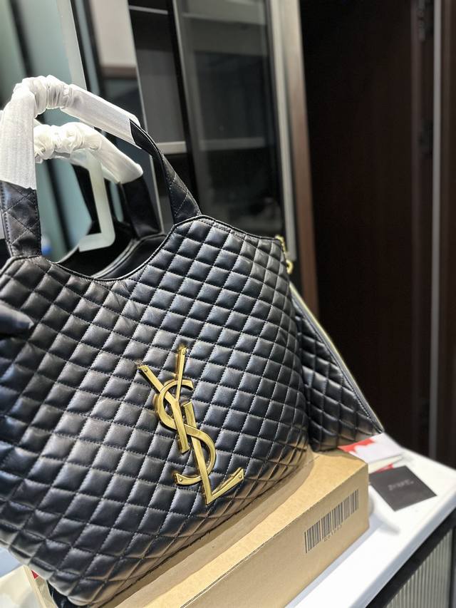 礼盒包装 超大logo Ysl Gaby绗缝纹路购物袋大tote 感觉太温柔了简直随意搭配都出彩#Ysl Jj尺寸35Cm