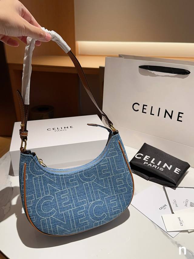 Celine 赛琳 印花牛仔ava复古hobo腋下包 月牙包月亮包 尺寸25Cm 礼盒包装