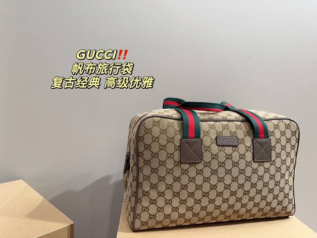 尺寸39 25 酷奇gucci 帆布旅行袋 大容量 度假旅行必备 时尚达人必备单品之一 实物绝对惊艳到你