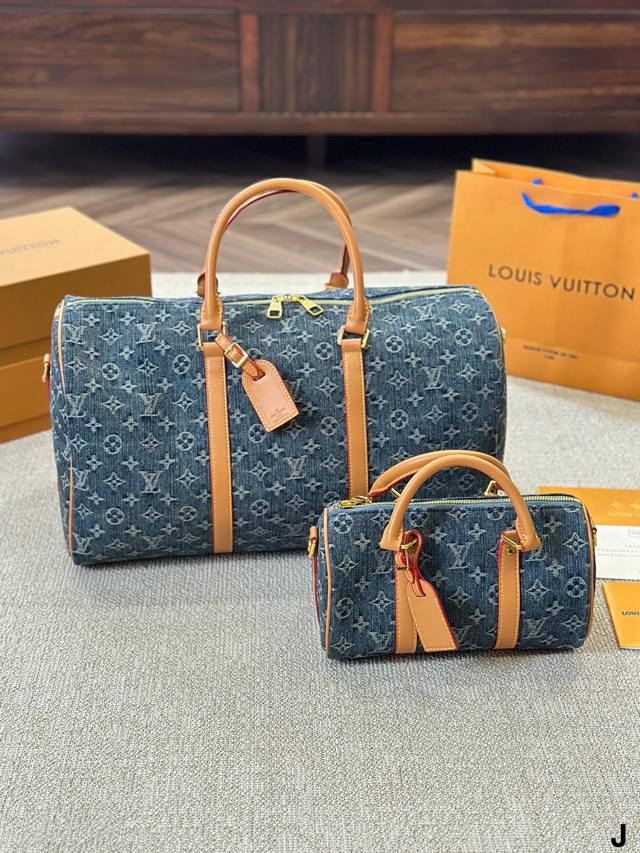 丹宁 Lv Keepall 45 25Cm机场包 无论版型 内里和专柜毫无差别 真正原版复刻 内里可拆卸 火遍全球的爆款机场大包 机车女神包 明星同款 贵气而充