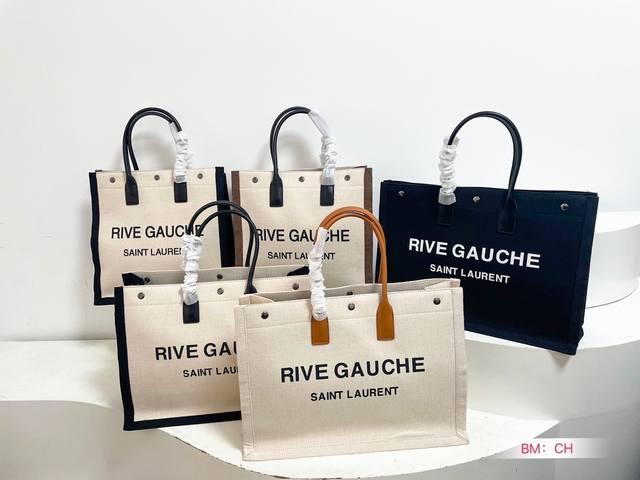 Ysl 圣罗兰 Rive Gauche 亚 麻皮革托特包手提包 帆布tote外型非常简洁不浮张 超级好搭配 轻便的帆布配皮质感真的非常实用 颜值与实用并存 容量