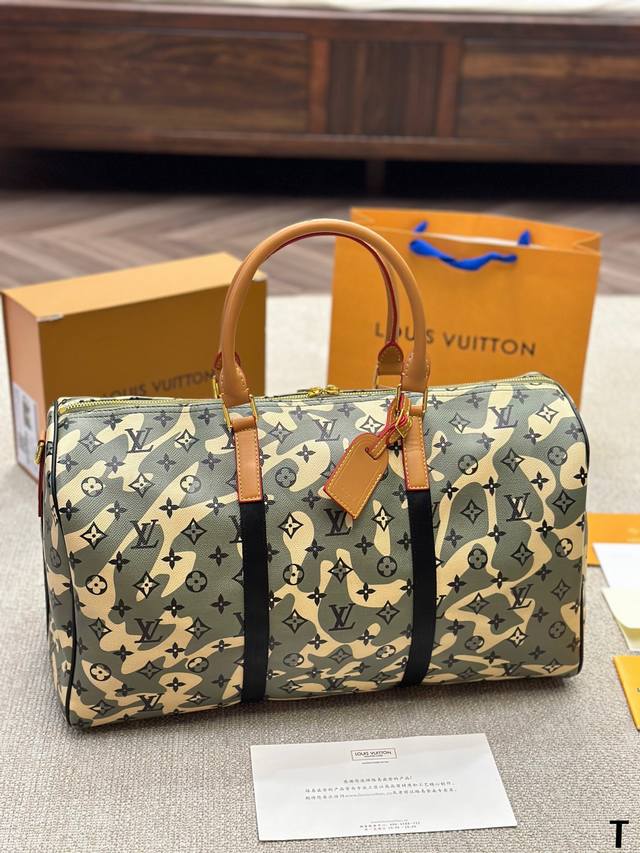 Louisvuitton X Takashi Murakami村上隆联名老花迷彩旅行袋 Keepall55Travis Scott同款尺寸55 25Cm