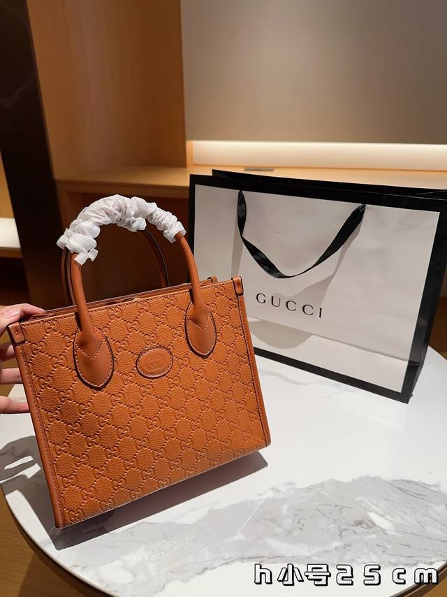 无盒 古奇gucci 双g压花压纹托特包tote 可斜挎 尺寸25Cm