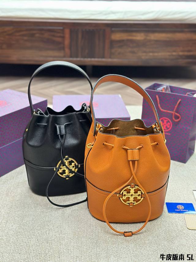 牛皮版本 Tory Burch 汤丽柏琦新款 Miller 金标抽绳水桶斜跨包 牛皮版本 尺寸22 28Cm