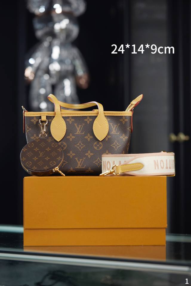 配原版折叠礼盒飞机箱 Lv 路易威登 Neverfull Bb 手袋 老花小号托特包 Tote 包 子母购物袋 尺寸 24*14*9Cm