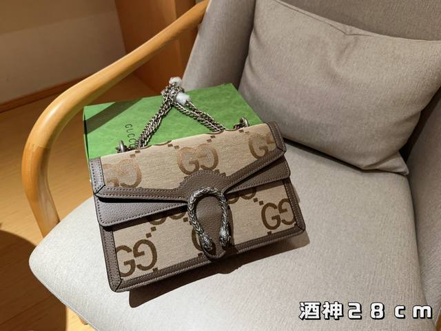 Gucci古奇 双g单肩包大logo帆布链条包酒神包 尺寸28Cm 礼盒包装 - 点击图像关闭