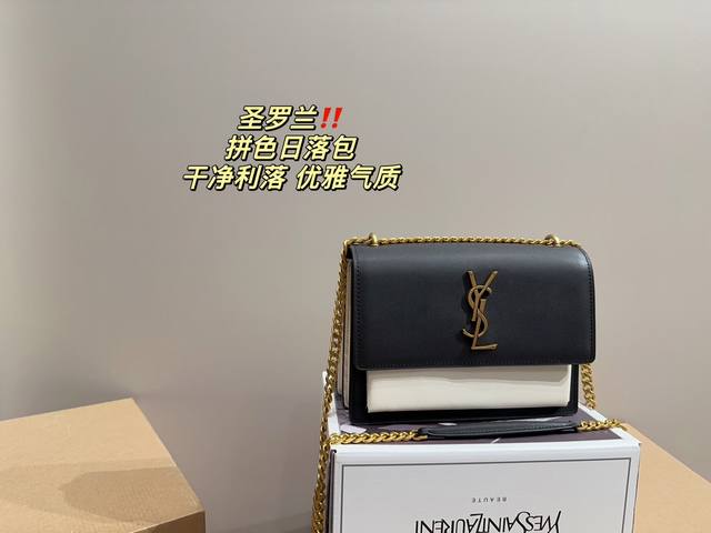 全套包装尺寸22 14 圣罗兰ysl 拼色日落包 正面翻盖手袋 搭配侧面风琴袋 经典的ysl标志logo 明星款 超多博主推荐 保留了ysl一贯的摇滚精神 走的