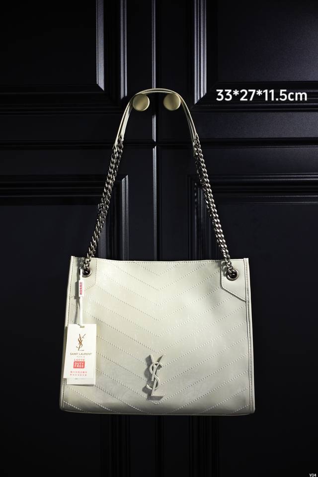 配专柜原版折叠盒 Ysl 圣罗兰 Saint Laurent Niki Shopping 复古皮革手袋 扬树林 Shopping Bag 尺寸 33*27*1