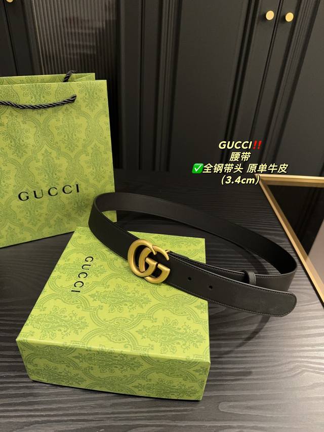 配盒尺寸3 8 3 4 酷奇gucci 腰带 配礼品袋 全钢带头腰带 原单牛皮皮带 热门款 男女通用皮带里面最火的版本啦 质量很好 全套包装 五金绝对不褪色 皮