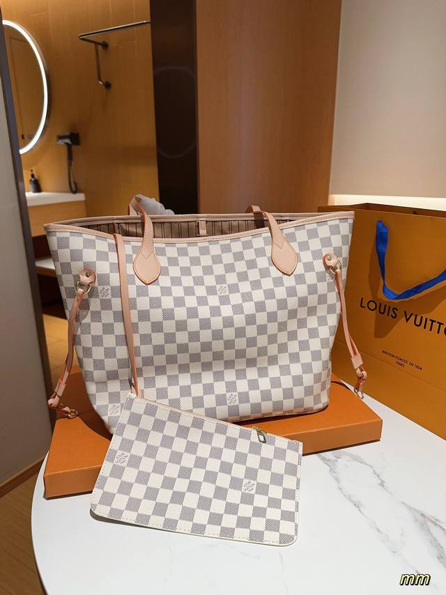 Lv 路易威登 Ddd 经典购物袋 Ddd Neverfull白格白色棋盘格 Ddd 尺寸32Cm Ddd 礼盒包装 Ddd