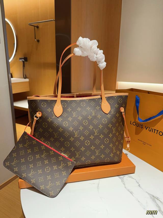 Lv 路易威登 Ddd 黄皮老花购物袋 Ddd Neverfull老花 红 Ddd 尺寸32Cm Ddd 礼盒包装 Ddd