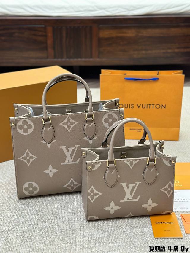 复刻版 牛皮 Ddd Lv Onthego 35 25Cm 压字 丛林包 Ddd 时尚托特包 大象灰 Ddd 折叠礼盒 原单品质 Lv A B面喷绘 Onthe