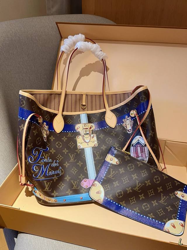 Lv 路易威登 变色皮老花购物袋 限量款neverfull 尺寸32Cm 礼盒包装