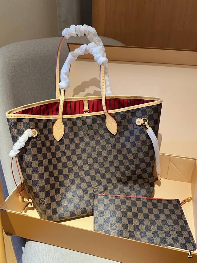 Lv 路易威登 经典购物袋 Neverfull棕格棕色棋盘格 尺寸32Cm 礼盒包装 - 点击图像关闭