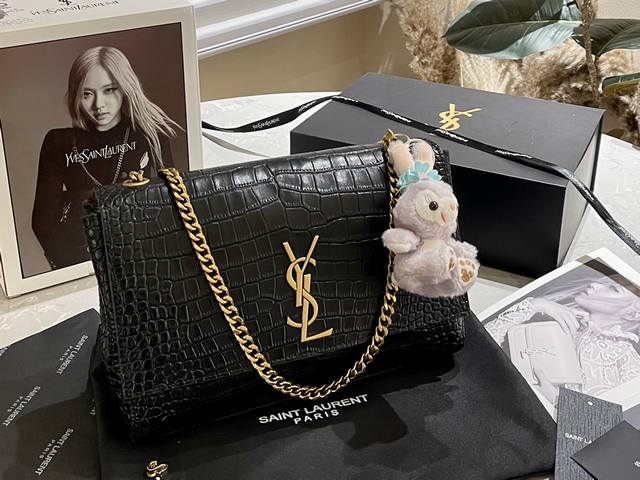 顶级原单 纯牛皮 折叠礼盒 官网飞机箱 送星黛露挂件 Ysl 链条包 Kate Chain And Tassel Bag In Textured Leather