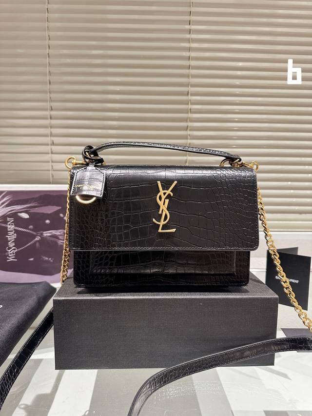 配盒 上saint Laurent Ysl 圣罗兰 手提款日落包 高级定制正品对版真空电镀银五金 皮质 金属等做工简直无可挑剔 复古大气时尚集于一身 尺寸25.