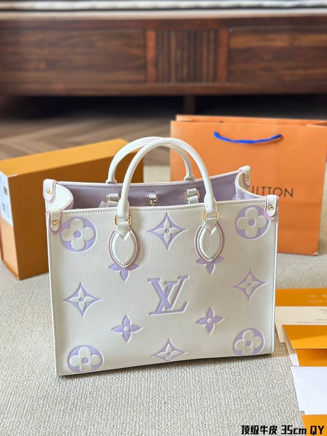 顶级原单牛皮 Lv Onthego 35Cm 压字 丛林包 时尚托特包 大象灰 折叠礼盒 原单品质 Lv A B面喷绘 Onthego妈咪袋 性价比之王这是一款