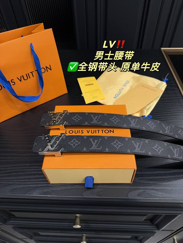 配盒 Lv 男士腰带 配礼品袋 全钢带头腰带 原单牛皮皮带 真正的不挑年龄 不挑人 商务西装 休闲运动 都很合适的百搭四季通用款