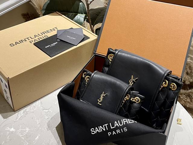 原版皮 折叠礼盒+官网飞机箱 Ysl 圣罗兰新款mini Nolina Monogram Nolita手袋 前翻盖饰以金属联结ysi字母标志 饰菱形纹绗缝包缝