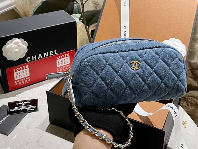 牛仔 折叠盒 尺寸20Cm 小号 香奈儿chanel 24C 牛仔化妆包洗漱包 日常出门旅行必备 容量很可 颜值在线