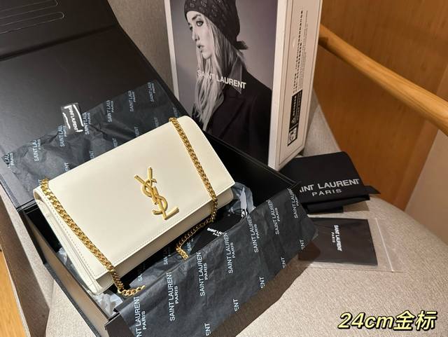 牛皮版本 Ysl 圣罗兰 经典kate链条包信封包 尺寸24Cm 礼盒包装飞机箱