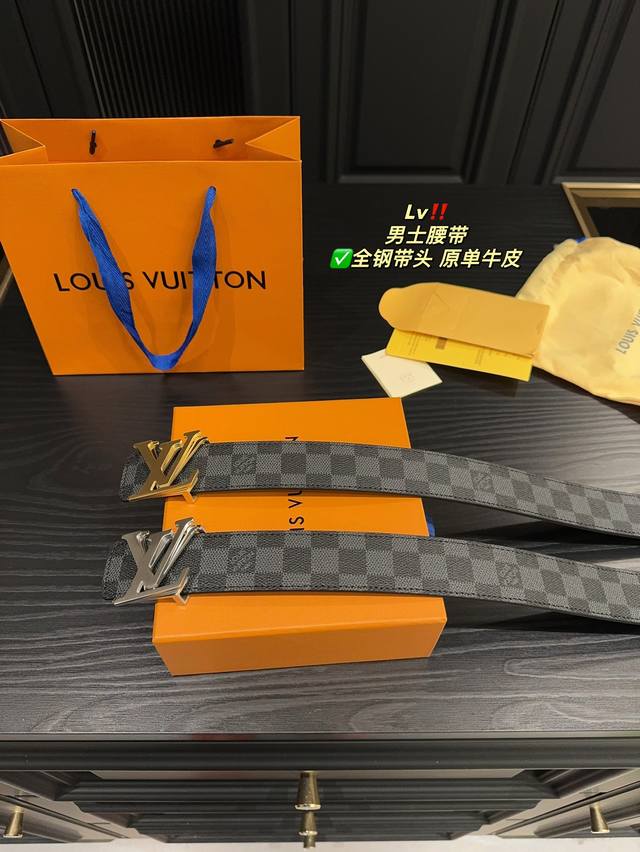 配盒 Lv 男士腰带 配礼品袋 全钢带头腰带 原单牛皮皮带 真正的不挑年龄 不挑人 商务西装 休闲运动 都很合适的百搭四季通用款