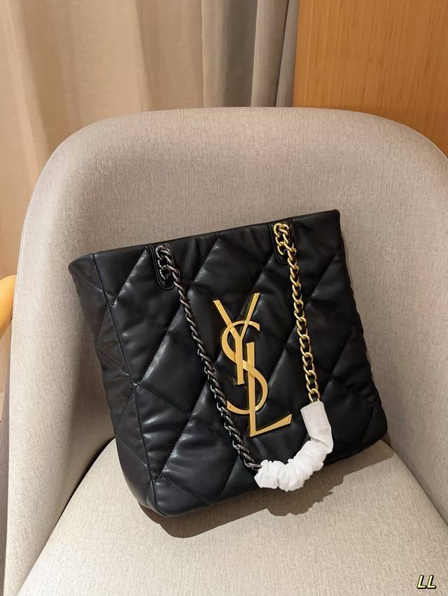 圣罗兰ysl 超软菱格hobo购物袋tote托特包 黑金大logo链条包 尺寸28 31 9 礼盒包装