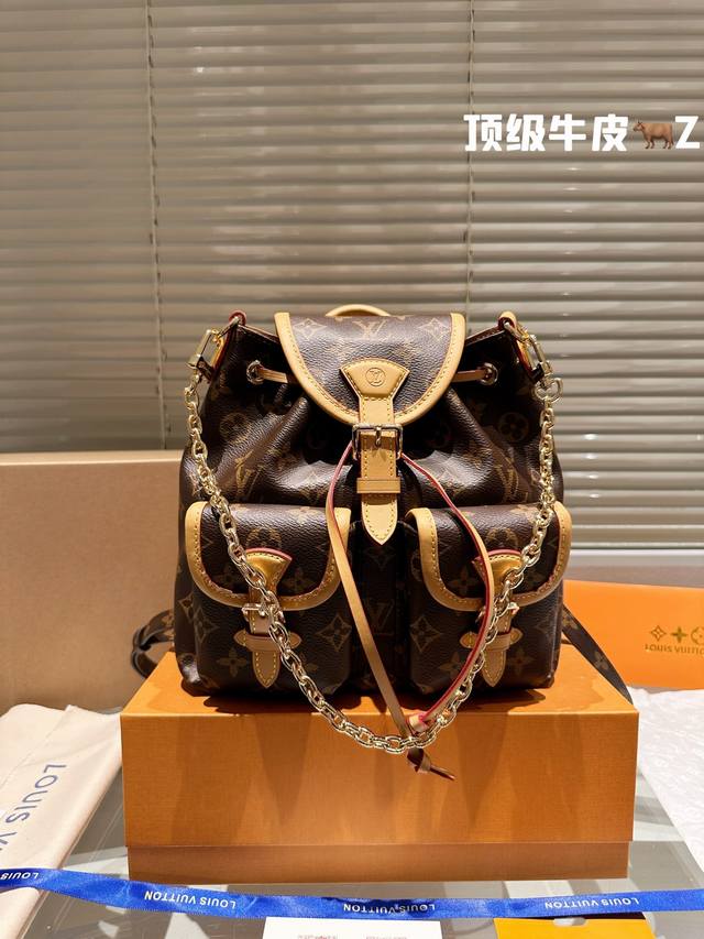 顶级原单 牛皮 Lv Duma双肩包 2023新款 老花小号bb双肩包 顶级牛皮 原单品质 尺寸23 28Cm