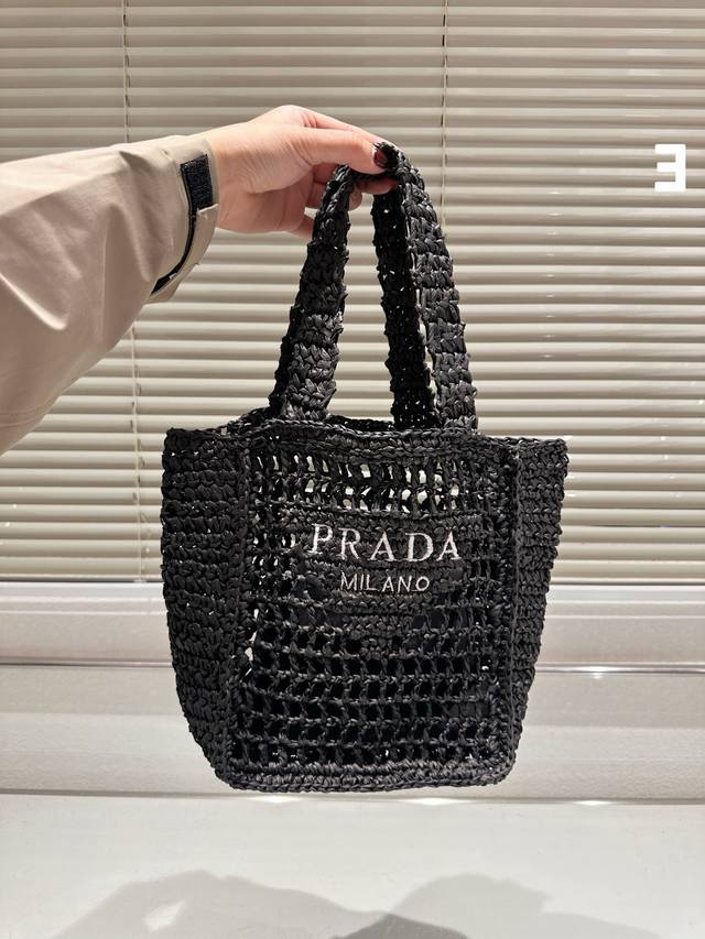 Prada 草编托特包 休闲百搭轻便实用 上身超好看草编系列 尺寸18.23