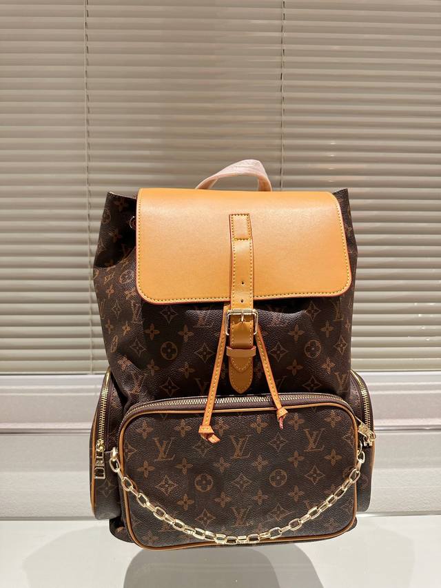 牛皮 原单 Louis Vuitton Lv Trio 链条 双肩 背包 书包 Lv Petite Malle ，这款一出几乎疯抢翻！风格个性时