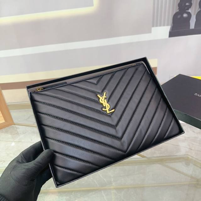 礼盒包装 圣罗兰 Ysl 羊皮纹手拿包 大容量多卡位 尺寸28×20 N