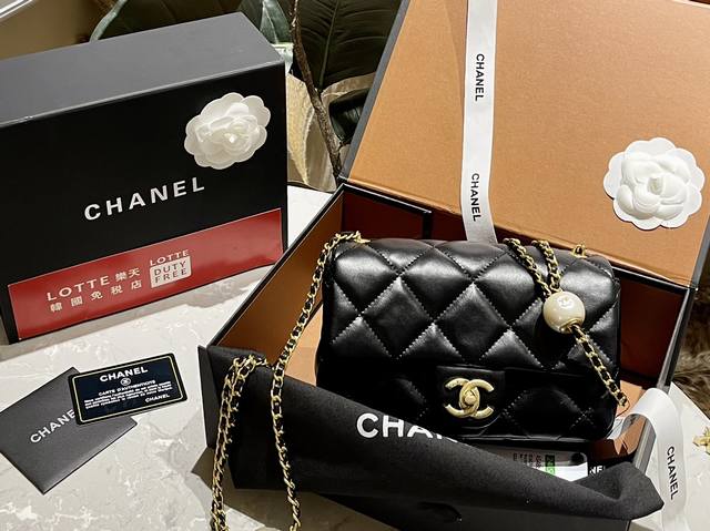 原厂皮 折叠礼盒 Chanel 小香 24Ss 珍珠小金球 调节扣大mini Cf 香奈儿/Chanel。菱格方胖子 夏季爆款 经典方胖子链条包