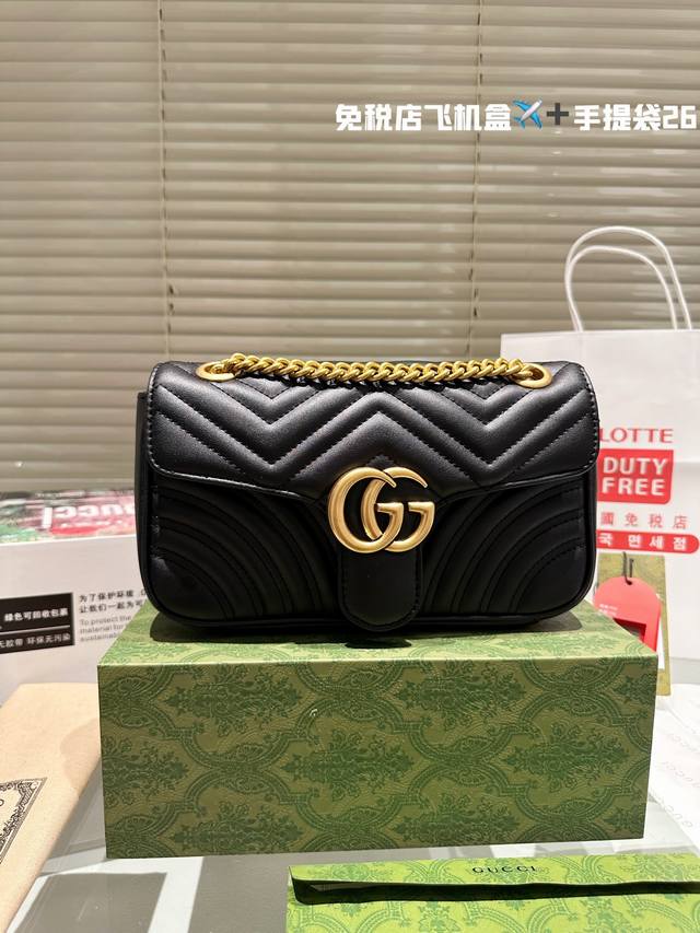 原单 无手提袋 飞机盒折叠礼盒 Size：26*14M Gucci Marmont 6 经典款啦 质量很好 性价比高 D