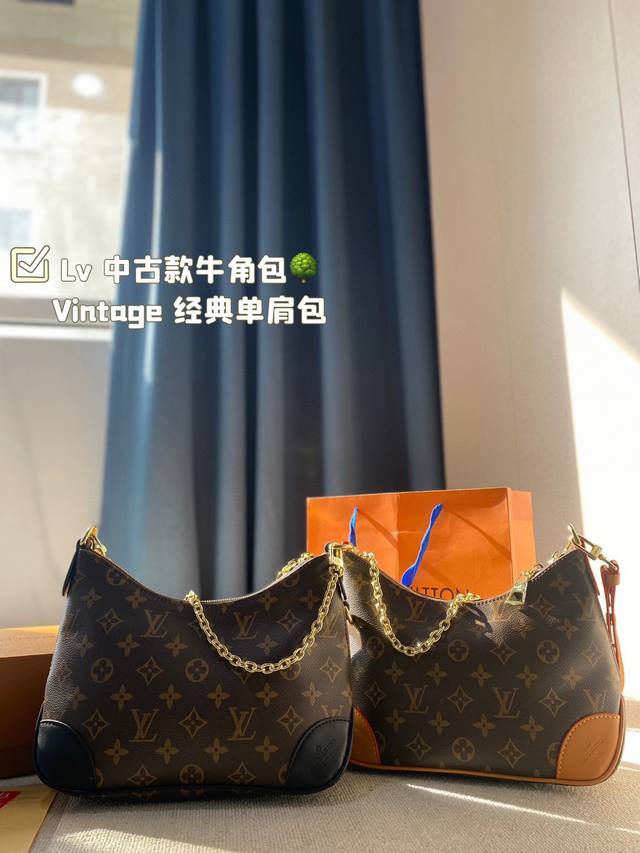 配折叠盒飞机盒 Size：29*16Cm Lv 中古款牛角包 定制版直接采用黄皮 Vintage 经典单肩包 配置肩带链