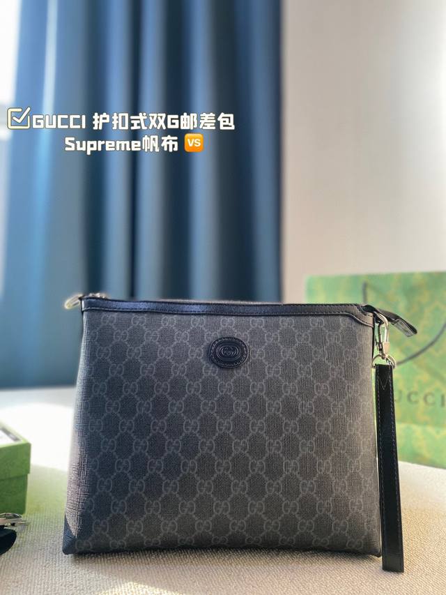 Gucci 726833 92Thg 8563 全套专柜礼盒发票密封包装！ 护扣式双g邮差包 Gucci全新系列中的米色和乌木色 - 点击图像关闭