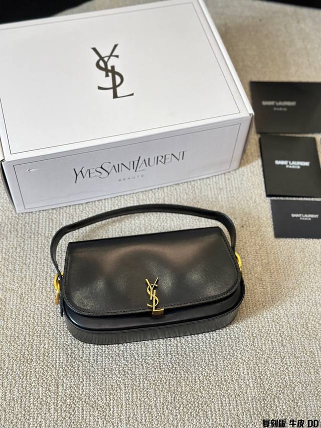 复刻版 牛皮 Ysl/圣罗兰女士 Voltaire 迷你黑色皮革肩背包黑色腋 下包 Ysl 24迷你 Voltaire 腋下包 “ 极简