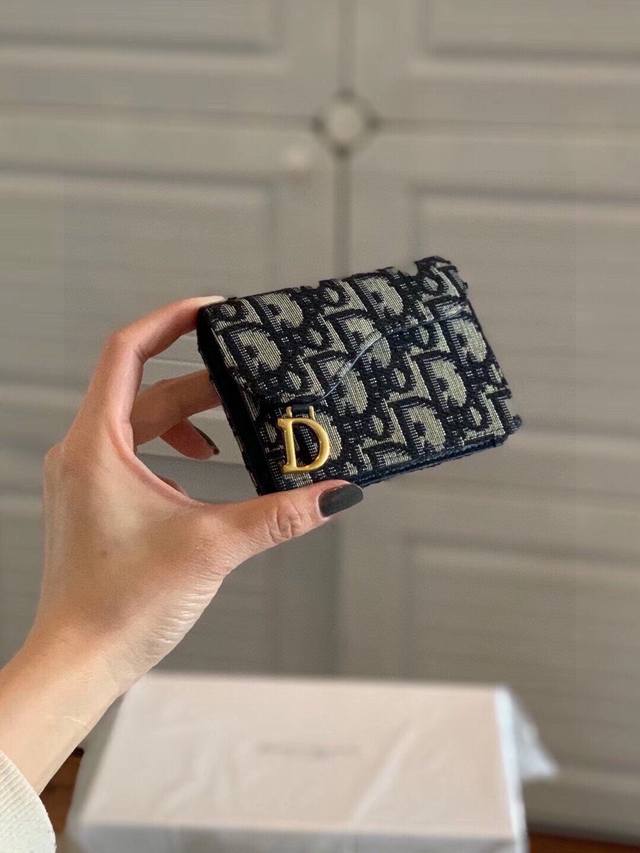 Dior 专柜新款女士卡包原版帆布配顶级羊皮 原版质量做工 小身躯 大容量 超级美哦 专柜藏蓝色