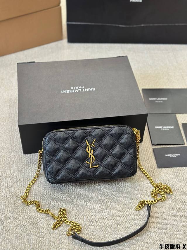 牛皮版本 Ysl 圣罗兰 女士gaby黑色绗缝羊皮革拉链手拿包链条包单肩包 Becky 双拉链手拿包 大气经典又百搭！ 双拉链设计，方便分类收纳，尺寸足以容纳各 - 点击图像关闭