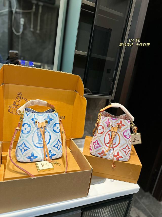 礼盒包装 Lv NEONOE 限定 香槟桶 牛皮原单系列 对比原版 LV 路易威登 新款NEONOE抽绳水桶包单肩女包Louis VuittonM44022 香