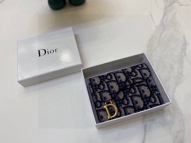 6114 dior 专柜新款女士卡包原版帆布配顶级羊皮 原版质量做工 小身躯 大容量 超级美哦 专柜藏蓝色